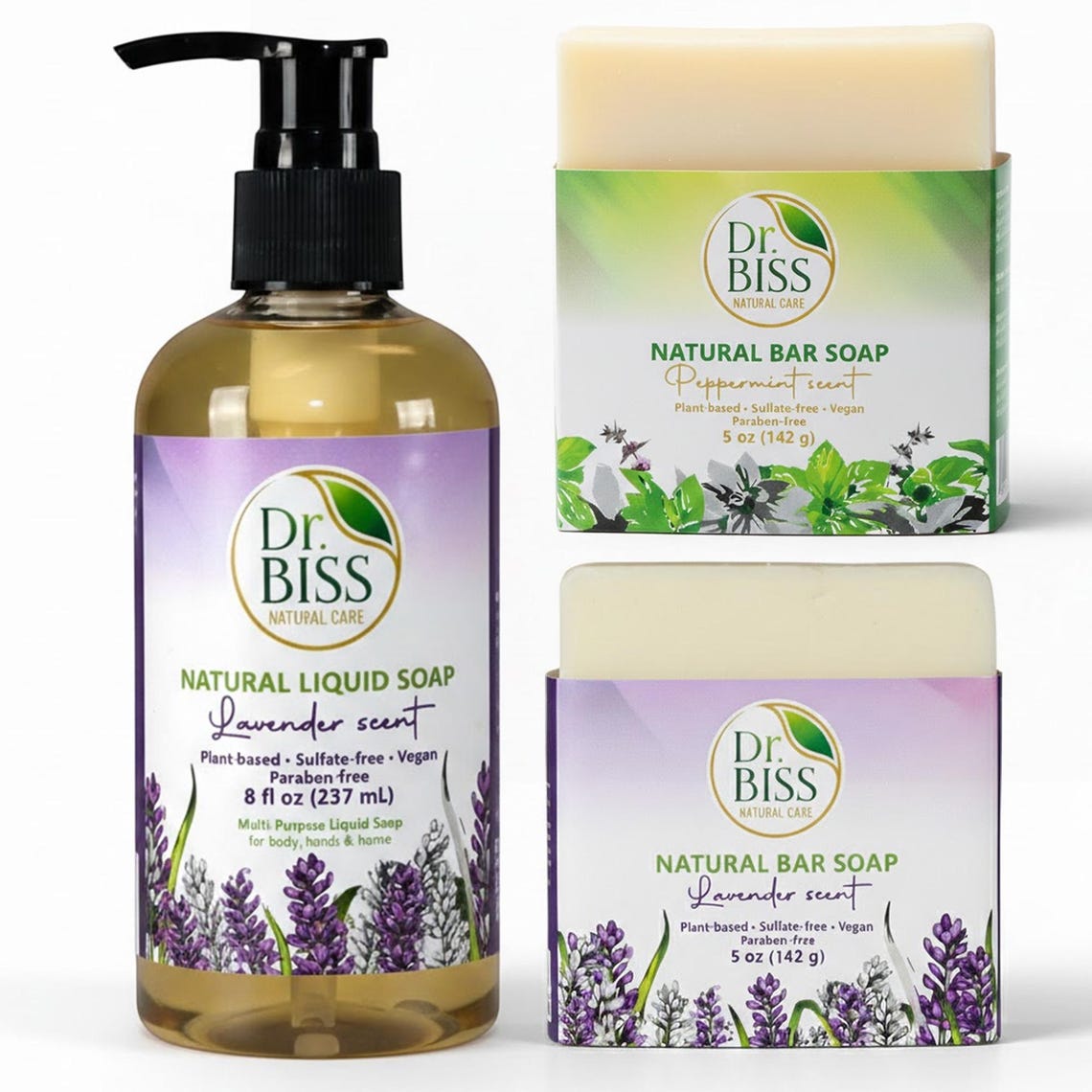 Shower + Sink Set (2 Bars + 8 oz Liquid Soap)