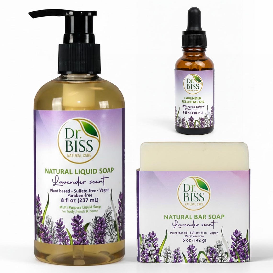 Lavender Routine Bundle (Soap + 8 oz Liquid Soap + Lavender Essential Oil)