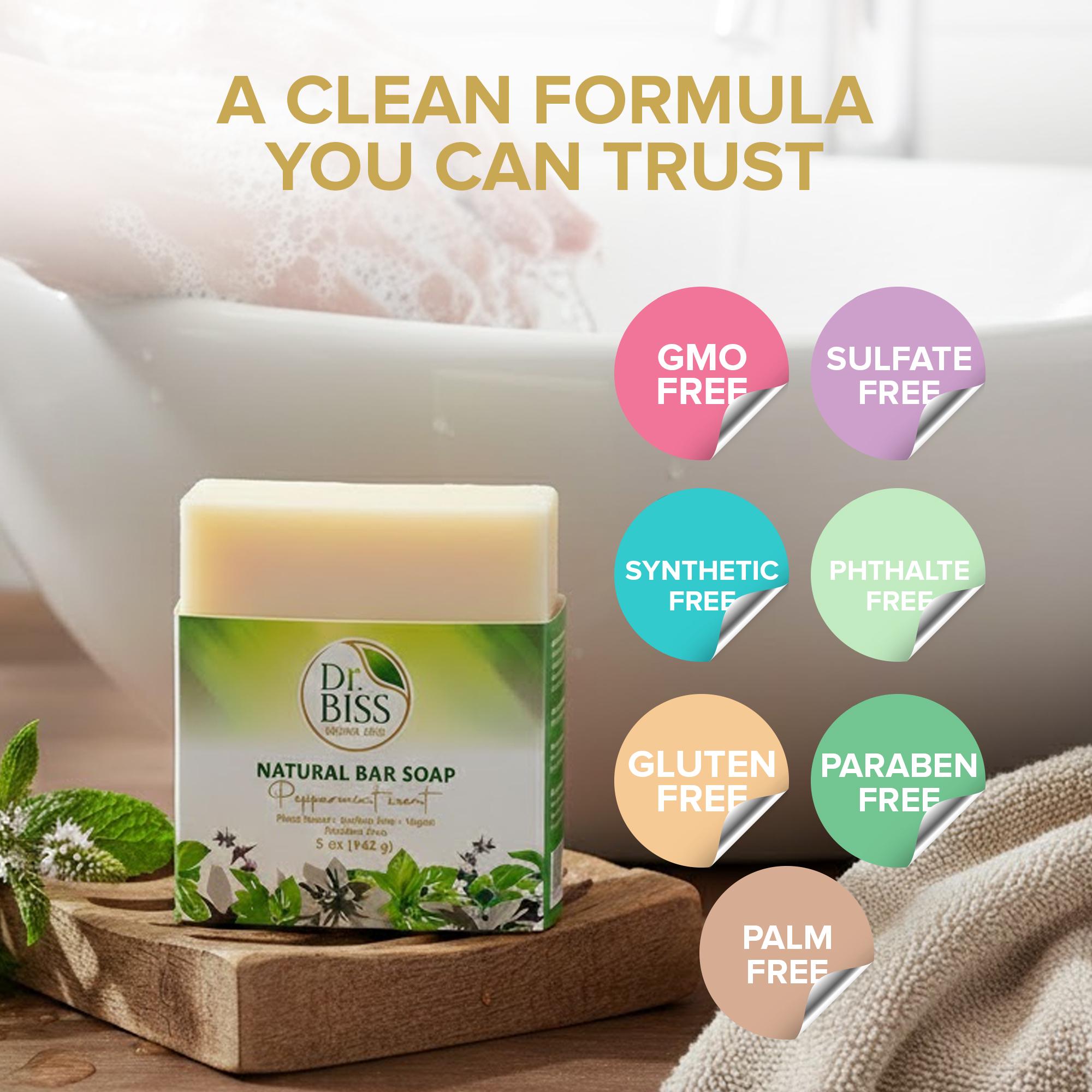 Natural vegan soap bundle benefits and clean formula infographic