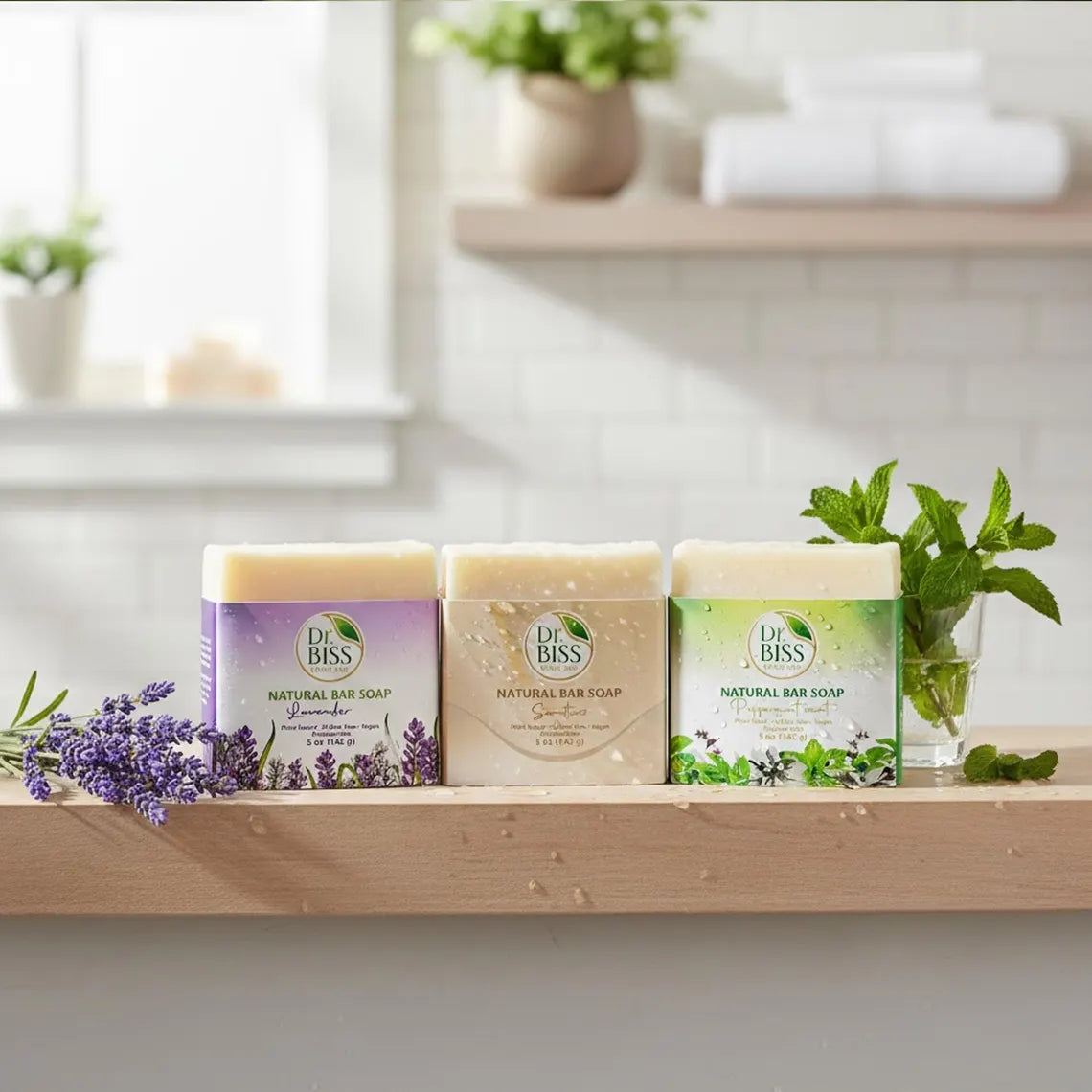 Natural bar soap displayed in bathroom lifestyle setting